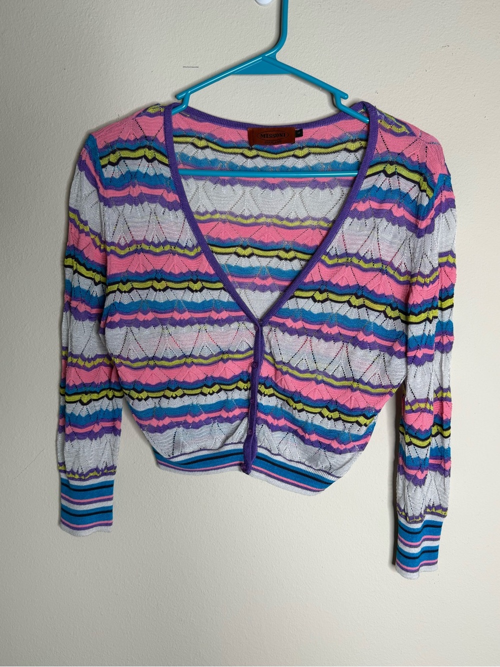 Missoni Foulard Multicolored Cropped Lightweight Cardigan Size 4